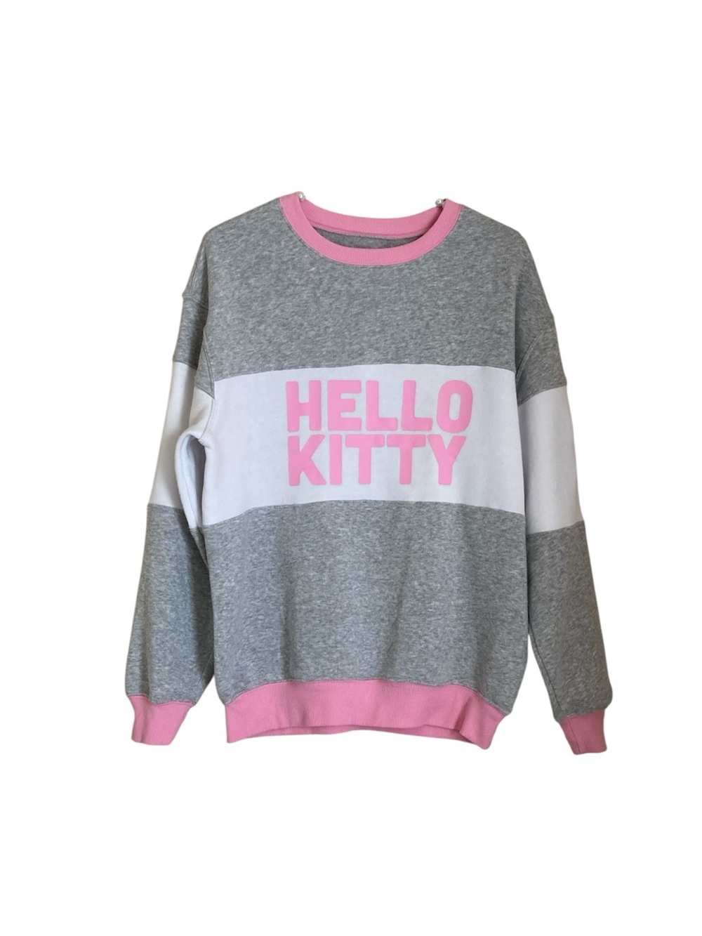 Hello Kitty Size Small Gray Pink White Fleece Lined Graphic Sweatshirt